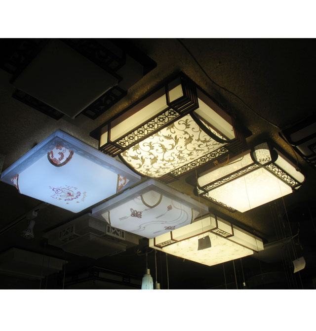 普赛特吸顶灯 书房\起居室吸顶灯中国风40033 方形 580mm×580mm 古典传统风格 黄色羊皮纸
