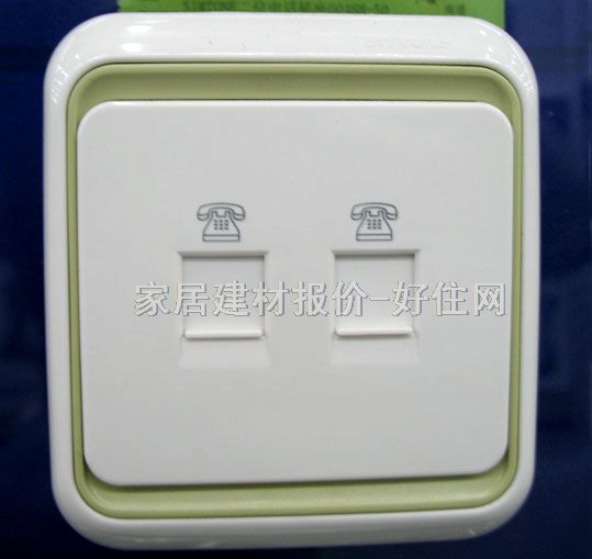 信息插座面板 60488-50 总共2位 白底绿边 电话插座