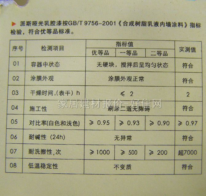 派斯内墙乳胶漆 哑光乳胶漆 5L