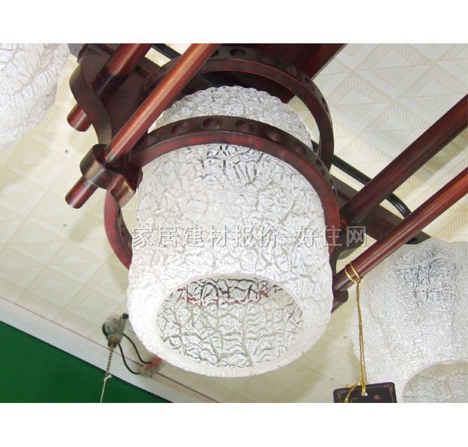 香山木吊灯 MD6-066 木质灯架+磨砂玻璃灯罩 传统复古风格 520×500mm 白色