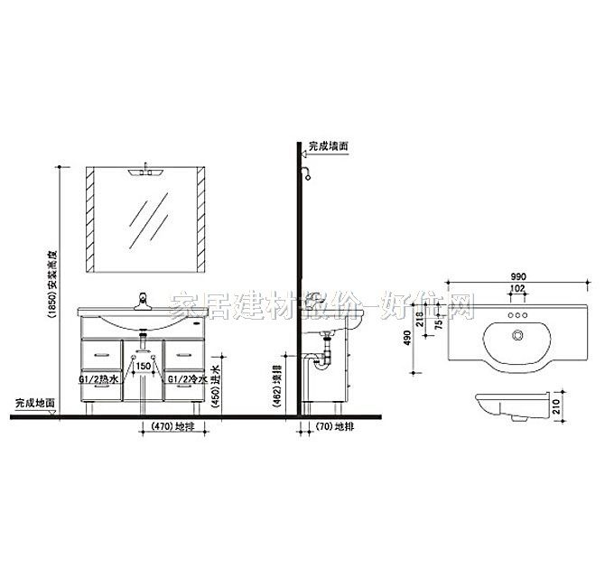 箭牌柜盆镜组合 940×365×650mm AP352BG（PVC） 常用规格